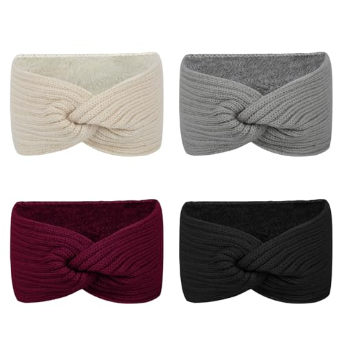 Chalier 4 Pcs Warm Winter Headbands for Women Cable Crochet Turban Ear Warmer Headband Gifts