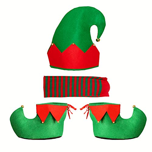 Eternity sky Elf Hat Shoes Covers Socks Felt Set Adults Christmas Costume with Jingle Bells - Xmas Party Gifts Accessories