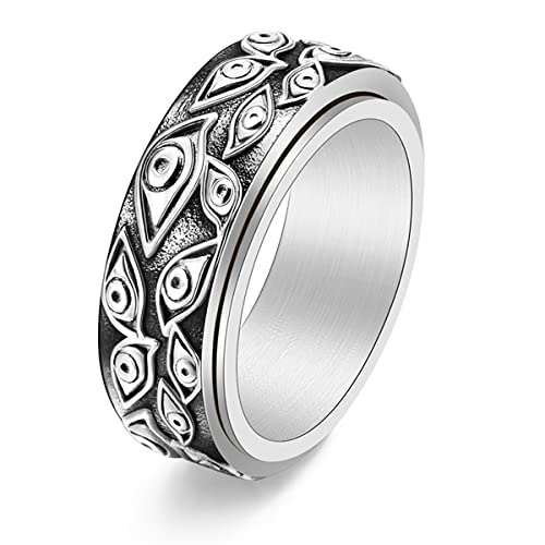 Nanafast Anxiety Ring for Women Men Stainless Steel Fidget Ring for Anxiety Evil Eye Ring Spinner Rings for Women Men Promise Ring Size 6-13-Silver-8