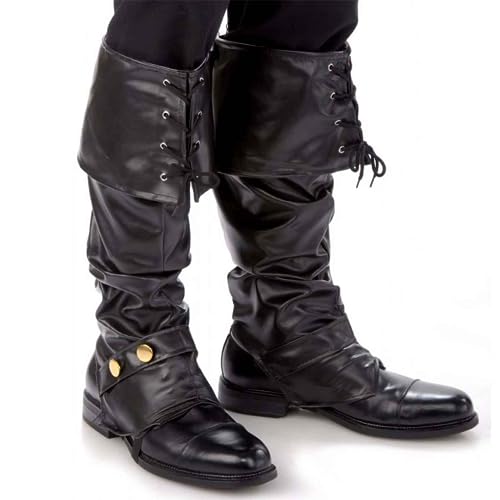 Kangaroo Pirates Boot Covers Men, Women, and Teens - Faux Leather Boot Tops for Boot Cover Costume Adult - Puss in Boots, Prince Eric and Gaston Costume Accessory for Halloween, Cosplays - Black