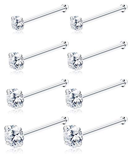 Sllaiss 8 Pcs 20G Nose Ring Studs Made with Austrian Crystal for Women Stainless Steel 1.5mm 2mm 2.5mm 3mm Nose Piercings Set Body Jewelry Hypoallergenic
