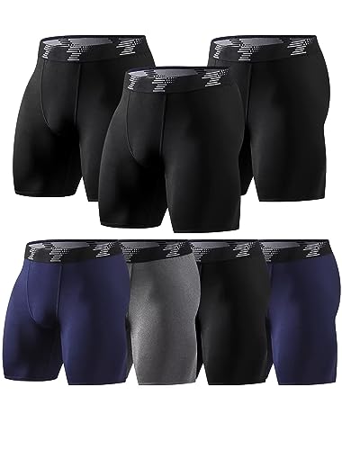 TELALEO 7 Pack Compression Shorts Men Spandex Athletic Underwear Performance Boxer Briefs Workout Baselayer L