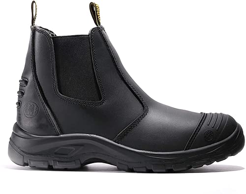 DIIG Work Boots for Men, Steel Toe Waterproof Working Boots, Slip Resistant Anti-Static Slip-on Safety EH Working Shoes 6 8 9 10 11 12 13 (BK/822EE, 11)