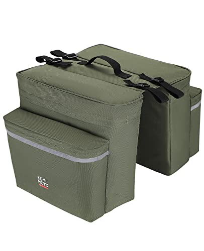 KEMIMOTO Portable Bike Pannier Bag, 30L Large Capacity Water Resistant Bicycle Trunk Bag with Reflective Trim, Bike Rear Seat Saddle Bag for Grocery Shopping Commuter Long Cycling Trip (Green)