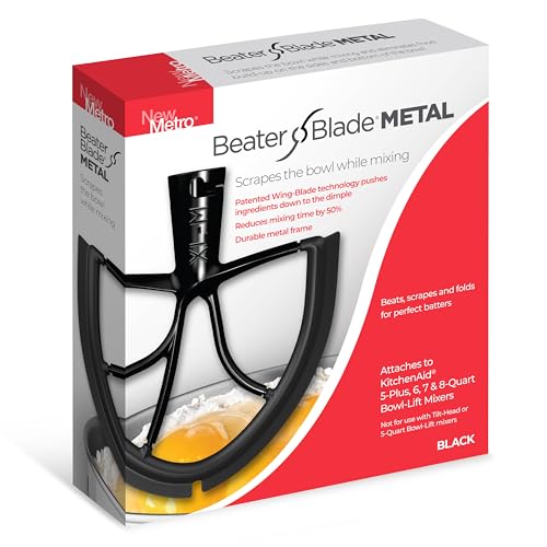 New Metro Design XL-MAX Metal Beater Blade, works with KitchenAid 5+, 6, 7, 8-Quart Stand Mixers, Black