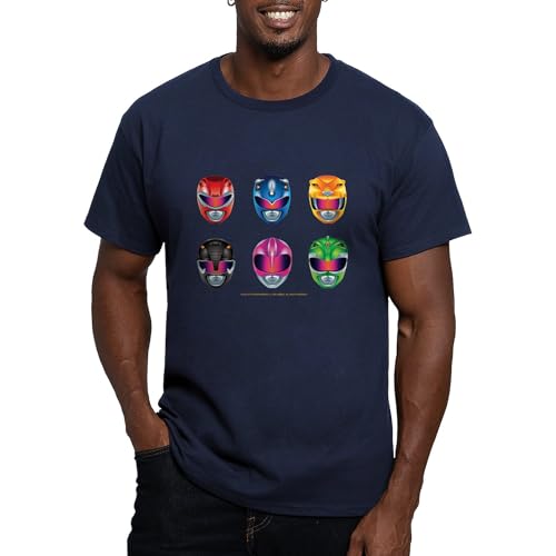 CafePress Power Rangers Helmet Icons T Shirt Men's Fitted Graphic T-Shirt Navy