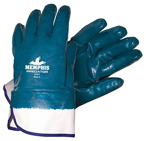 MCR Safety Large Predator Blue Nitrile Fully Coated Work Gloves With White Jersey Liner And Safety Cuff Cuff - 12 Pair/Dozen