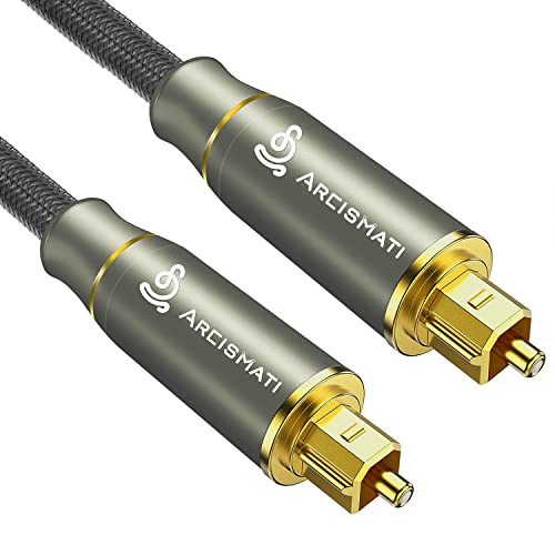 Arcismati Digital Optical Audio Cable Nylon Braided, Toslink, Aluminum Shell, Gold-Plated for Sound Bar, Home Theater, TV, PS4, Xbox, Playstation, 6.6 Feet