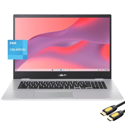 ASUS Chromebook for Student and Business, 17.3' FHD Micro-Edge Display, Intel Celeron N4500 (Up to 2.80 GHz), 4GB RAM, 64GB eMMC, Wi-Fi 6, Keypad, Webcam, USB-C, SPS HDMI Cable, Chrome OS, Silver