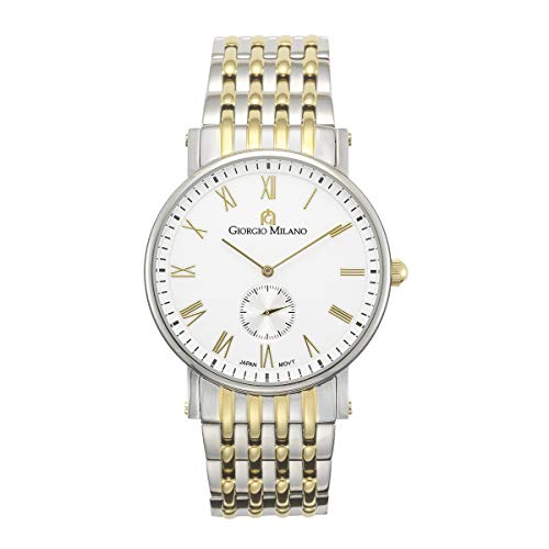 Giorgio Milano Men's Watch 'ESPERTO' Stainless Steel Watch.Round Case Dial with Roman Numbers, Index and one Sub Dial .Stainless Steel Bracelet. (Two Tone- Gold)