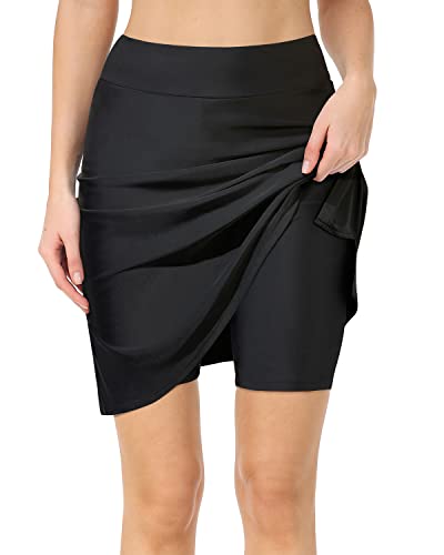 Pinup Fashion Women High Waisted Black Swim Skirts Bottoms Long Shorts Skorts Athletic Tummy Control Modest Tankini Swimsuits Skirt XL