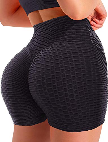 SEASUM Women Workout Shorts Brazilian Textured Booty Leggings Shorts Anti-Cellulite Scrunch Butt Lift S