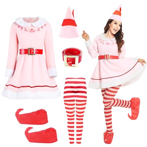 ELFCostume Womens Holiday Budby The Elf Costumes Set Adult Elf Dress Christmas Cosplay Holiday Party Costumes (Medium)