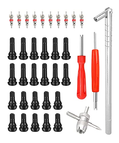 AOCISKA Tire Valve Stem Puller Tools Set,Includes Valve Stem Cores,4 Way Valve Core Remover,Single Head Tire Valve Core Remover,Valve Stem Installer, Tire Repair Schrader Valve Tool