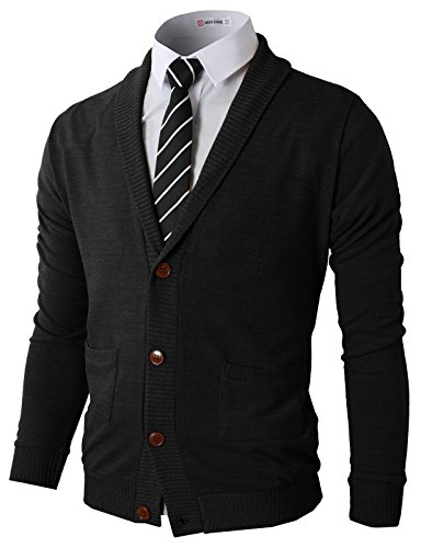 H2H Mens Casual Knitwear Casual Shawl Collar Cardigan Sweaters Black US L/Asia XL (CMOCAL07)