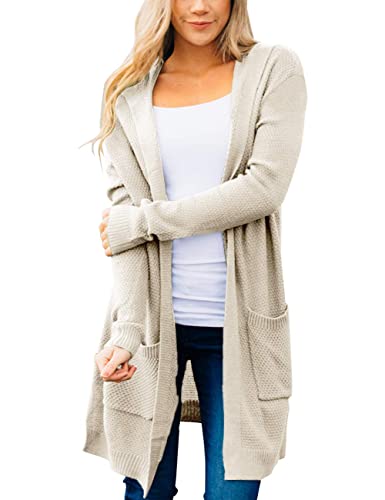 MEROKEETY Women's 2024 Long Sleeve Open Front Hoodie Knit Sweater Cardigan Outwear A-Beige