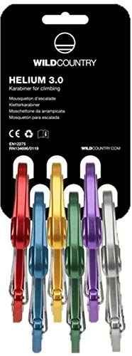 Wild Country Helium 3.0 Rock Climbing Carabiner - Large Wiregate, Lightweight Aluminum Carabiner - Multicolored - 6-Pack