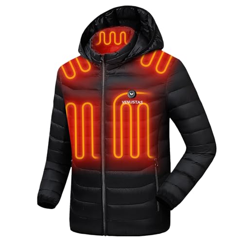 Venustas Heated Jacket with Battery Pack 7.4V (Unisex), Heated Coat for Women and Men with Detachable Hood