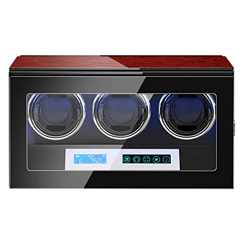 JQUEEN Watch Winder 3 with Quiet Japanese Mabuchi Motor, Microfiber Leather with LCD Touch Screen