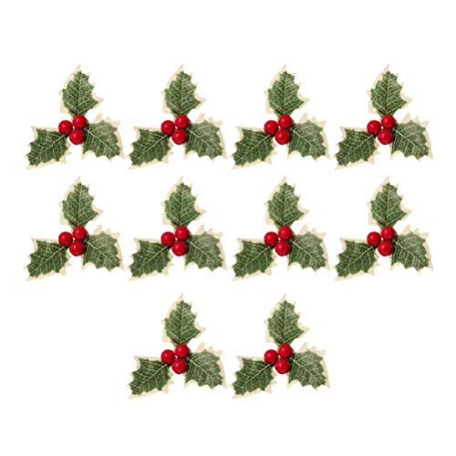 ARTIBETTER 10pcs Artificial Holly Berry Flower with Leaves Christmas Holly Leaf for Wreath Flower Arrangement Home Decor (Red Berry)