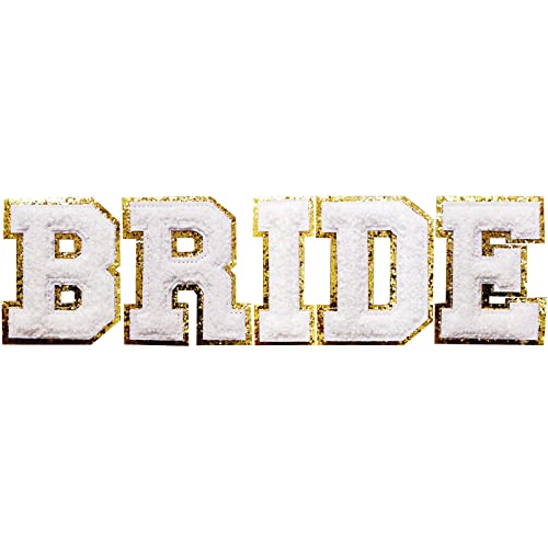 5 Pcs Iron on Patches Sew On Alphabet Patch White Bride Patches for Women DIY Supplies (Bride, White)