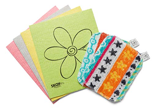 Skoy Bundle – Skoy Swedish Dishcloth 4-Pack and Skoy Scrub 2-Pack, Assorted Colors, Reusable products for Kitchen & Household Use, Environmentally Friendly, Plastic-Free Packaging