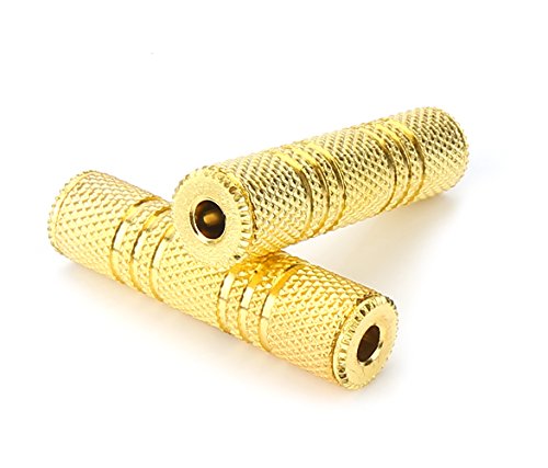 3.5mm Coupler, Devinal 1/8' TRS/TS Female to Female Stereo Adapter Jack, Gold Plated Female Gender Changer, Aux Cord Connectors Extender 2 Pack