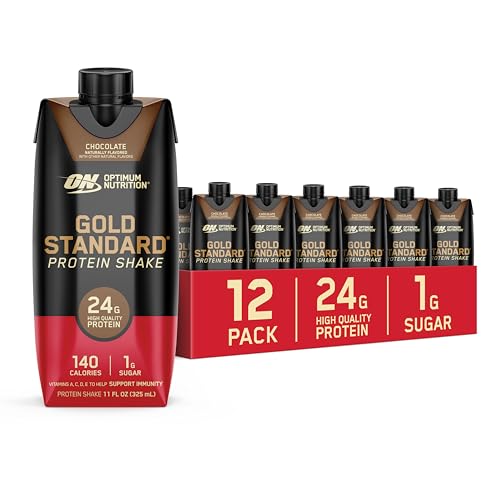Optimum Nutrition Gold Standard Protein Shake, 24g Protein, Ready to Drink Protein Shake, Gluten Free, Vitamin C for Immune Support, Chocolate, 11 Fl Oz, 12 Count