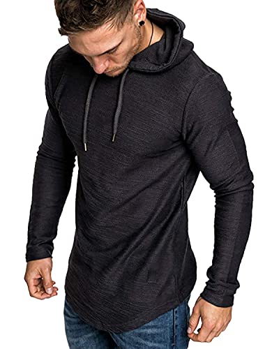 Lexiart Mens Fashion Athletic Hoodies Sport Sweatshirt Solid Color Fleece Pullover Black XL