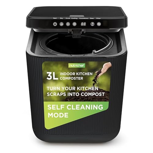 Nutrichef 3L Electric Kitchen Composter - Compost’s Organic Material & Food Scraps | Countertop Automatic Compost Bin | Dry, Crush, & Cooling Functions | Perfect for Kitchens & Apartments | Grey