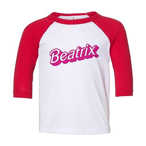 Beatrix Doll Font Kids Three-Quarter Raglan Sleeve Baseball Shirt Toddler 4T White/Red