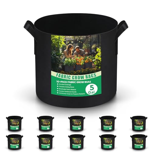RVZHI 5 Gallon 10-Pack Plant Grow Bags: 350G Thickened Nonwoven Potato Grow Bags with Handles, Fabric Pots Felt Garden Bags for Growing Potatoes Vegetable Fruit Tomato Flowers Herbs with Plant Labels