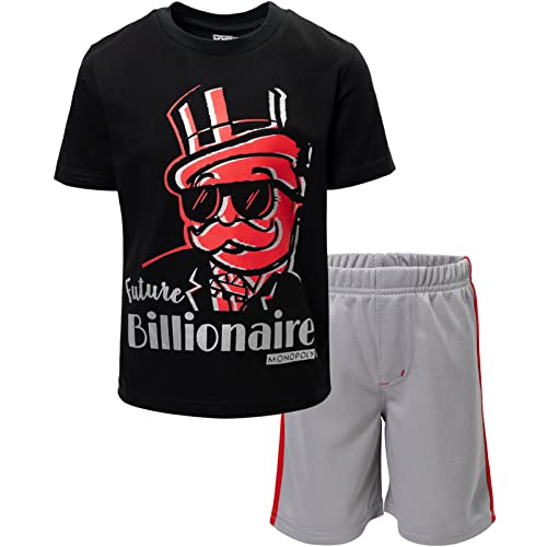 MONOPOLY Little Boys Pullover Performance Graphic T-Shirt & Mesh Shorts Black/Grey 7-8