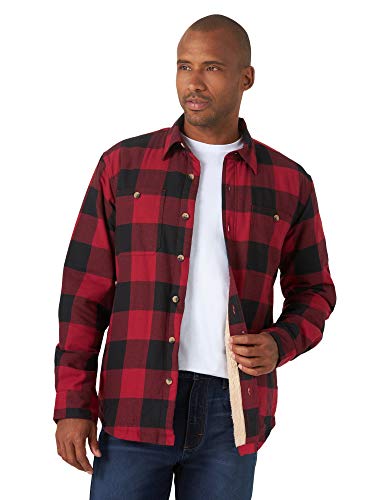 Wrangler Authentics Men's Long Sleeve Sherpa Lined Shirt Jacket, Red Buffalo, Medium