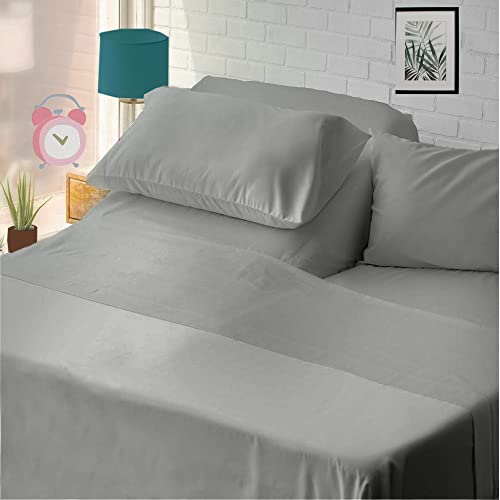 Flex Top King Sheets for Sleep Number Bed,100% Egyptian Cotton- 400 TC Split (4 Pcs) Head 34' Top Split Sheets to fit Upto 16' Deep Mattress (Light Grey)