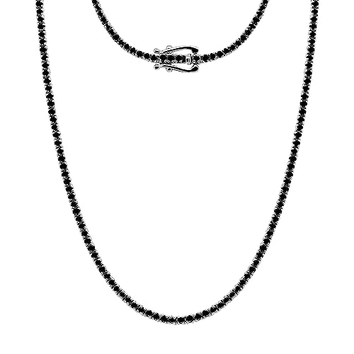 Poshadime 4.50 Carat Round Cut Black Diamond Tennis Necklace in 14K White Gold Necklace For Men's & Women's Necklace