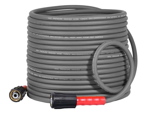 YAMATIC Super Flexible Pressure Washer Hose 50FT 1/4', Kink Resistant Power Washer Hose Replacement for Flexzilla Uberflex Ryobi Genarac Troy Bilt Honda Leak-Free M22 Fittings, 3200 PSI, Grey
