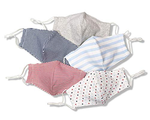 Hope Love Shine Cotton Face Masks w/Adjustable Ear Loops & Filter Pocket - Reusable, Breathable, Washable Cloth Mask - Fabric Masks for Girls & Boy (LITTLE ENDER - 5 PCS)