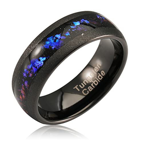 100S JEWELRY Men's Tungsten Rings, Orion Nebula Opal Galaxy Inlay, Black Sandblasted Crystalline Finish, Ideal for Engagement, Promise, Wedding Band, Durable & Distinctive, Sizes 6-16 (Tungsten, 11)