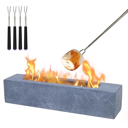 Large Rectangle Tabletop Fire Pit - Portable Bioethanol Fuel Concrete Smokeless Fire Bowl Table Top Firepit - Tabletop Fireplace - Rubbing Alcohol Smores Maker Personal Fireplace for Indoor Outdoor