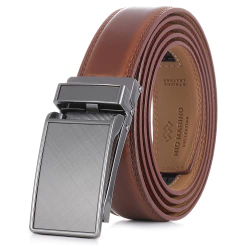 Marino Avenue Ratchet Belt for Men. Adjustable Leather Dress Belt with 38 Easy to Click Into Place Ratchet Closures. Adjustable for 28' to 44' Waist (Charcoal Depiction - Burnt Umber)