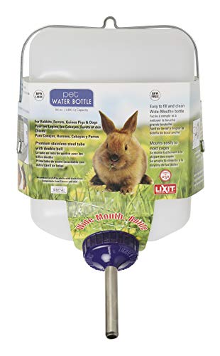 Lixit Widemouth Cage Water Bottles for Rabbits, Ferrets, Guinea Pigs, Rats and Other Small Animals. (White, 64 Ounce)