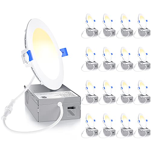 Ensenior 16 Pack Ultra-Thin LED Recessed Lighting 4 Inch 5CCT with Junction Box, 2700K-5000K Selectable, 9W 75W Eqv, Dimmable Can-Killer Downlight, 750LM High Brightness - ETL&Energy Star