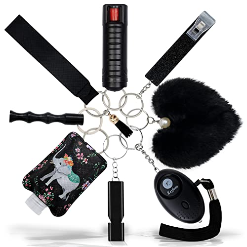 Keyfans - Keychain Set For Women with Whistle, Pom Pom, Bracelet...Gifts For Girls Friends, Mom, Daughter (Black)