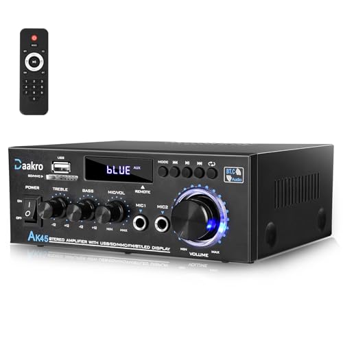 Daakro AK45 Stereo Audio Amplifier,300W Home 2 Channel Wireless Bluetooth 5.0 Power Amplifier System, Home Amplifiers FM Radio, USB, SD Card, with Remote Control Home Theater Audio Stereo System