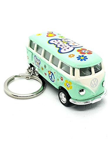 Kinsmart Green Classic 1962 Love & Peace VW Volkswagen (Hippie) Bus Keychain 1/64 Pastel Color Diecast Car