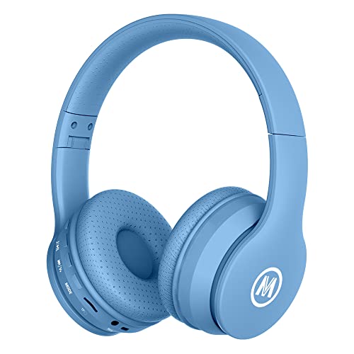 Mokata Headphones Bluetooth Wireless/Wired Kids Volume Limited 85 /110dB Over Ear Foldable Protection Headset with AUX 3.5mm Mic for Boys Girls School Pad Tablet Blue