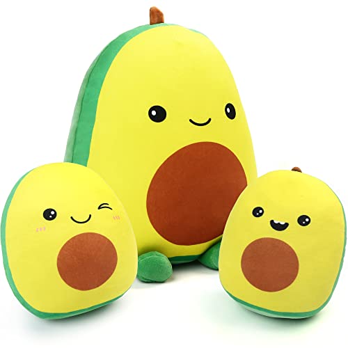 BenBen Plush Pillow Avocado, Set of 3, 12 and 7'' Squishy Avocado Stuffed Animal, Cute Plushie Hugging Toy, Mamacado and Babycados, Easter Gifts