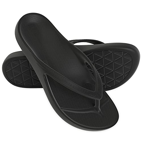 LightFeet Arch Flip Flops for Women – Black Flip Flops Women & Mens Supporting Flip Flops | Flat Feet Flip Flops with Toe-Post Sandal Thongs for Womens Flip Flops Size 11