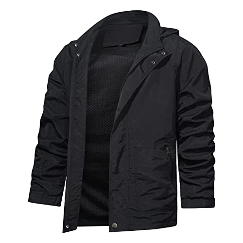 Men's Varsity Letterman Jacket Baseball Bomber Jackets Outdoor Motorcycle Jacket with Hood Windbreaker Jacket Coat(Black,L)